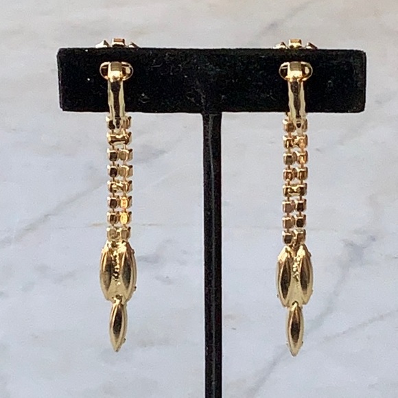 JULIANA D & E EARRINGS BLACK GLASS GOLD DANGLES UNMARKED VINTAGE 3 IN NEVER USED - Picture 5 of 9